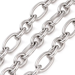 Stainless Steel Color 304 Stainless Steel Figaro Chains, Unwelded, with Spool, Stainless Steel Color, 17x10x2mm and 11x8.5x2mm, about 16.40 Feet(5m)/Roll
