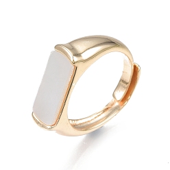 Real 18K Gold Plated Natural Shell Rectangle Adjustable Ring, Brass Signet Ring for Women, Nickel Free, Real 18K Gold Plated, US Size 6(16.5mm)