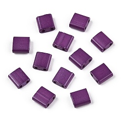 Purple 2-Hole Baking Paint Glass Seed Beads, Rectangle, Purple, 5x4.5~5.5x2~2.5mm, Hole: 0.5~0.8mm