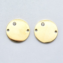 Oro 316 conectores de eslabones de circonita cúbica micropave de acero inoxidable quirúrgico, plano y redondo, Claro, dorado, 15x2 mm, agujero: 1 mm