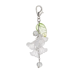 WhiteSmoke Acrylic Flower Pendant Decoration, with Glass Beads and Zinc Alloy Lobster Claw Clasps, WhiteSmoke, 70mm