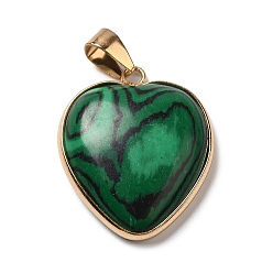 Malachite Natural Malachite Pendants, Heart Charms, with Golden Tone Iron and Brass Findings, 29x24~24.5x6~6.5mm, Hole: 7~7.3x3.8~4.3mm