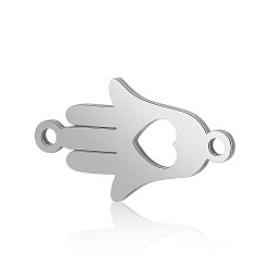 Stainless Steel Color Titanium Steel Links connectors, Hamsa Hand/Hand of Fatima/Hand of Miriam with Heart, Stainless Steel Color, 16.5x9.5x0.8mm, Hole: 1mm