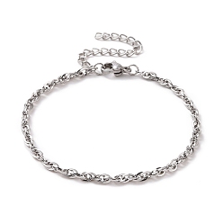 Stainless Steel Color 304 Stainless Steel Rope Chain Bracelet for Men Women, Stainless Steel Color, 7 inch(17.7~17.8cm)