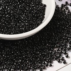 Black 6/0 Transparent Glass Seed Beads, Inside Colours, Round Hole, Round, Black, 3.5~4x3mm, Hole: 2mm, about 450g/bag