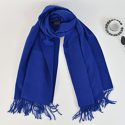 Dark Blue Women's Long Plaid Polyester Imitation Cashmere Tassels Scarf, Winter/Fall Warm Large Soft Tartan Shawls Wraps, Dark Blue, 2000x650mm