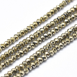 Light Gold Plated Electroplate Glass Beads Strands, Full Plated, Faceted, Abacus, Light Gold Plated, 2x1.5~1.6mm, Hole: 0.8mm, about 235 pcs/Strand, 14.17 inch(36cm)
