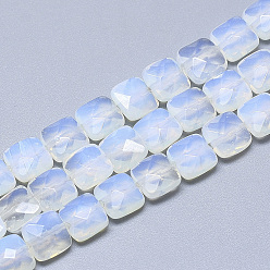 Opalite Opalite Beads Strands, Faceted, Square, 8~8.5x8~8.5x5mm, Hole: 1mm, about 25pcs/strand, 8.0''