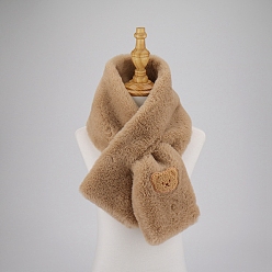 Светло-коричневый Регулируемый теплый шарф из полиэстера с искусственным мехом кролика для мальчиков и девочек, зима осень дети милый медведь воротник шарф, загар, 830~1300 мм