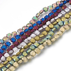 Mixed Color Electroplated Non-magnetic Synthetic Hematite Beads Strands, Frosted, Hexagon, Mixed Color, 6x6x3mm, Hole: 1mm, about 72pcs/strand, 15.94 inch(40.5cm)
