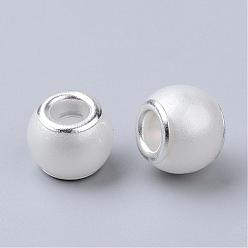 Ivoire Verre abs en plastique imitation perle perles européennes, Perles avec un grand trou   , rondelle, avec noyaux en laiton plaqué couleur argent, blanc crème, 11.5~12x9~10mm, Trou: 5mm