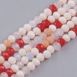 Mixed Color Faceted Glass Beads Strands, Rondelle, Imitation Jade Style, Mixed Color, 3~3.5x2.5~3mm, Hole: 0.6mm, about 135pcs/Strand, 14.65 inch(37.2cm)