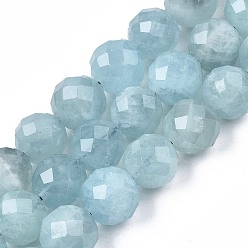 Aquamarine Natural Aquamarine Beads Strands, Faceted, Round, 5.5~6x6mm, Hole: 1mm, about 32pcs/strand, 7.48 inch