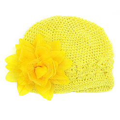 Yellow Handmade Crochet Baby Beanie Costume Photography Props, with Lace Flower, Yellow, 180mm
