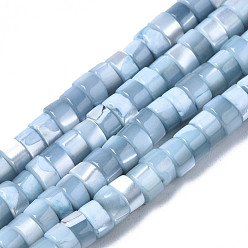 Light Steel Blue Natural Trochus Shell Beads Strands, Dyed, Flat Round/Disc, Heishi Beads, Light Steel Blue, 4x2mm, Hole: 0.8mm, about 154~160pcs/strand, 14.96~15.75 inch(38~40cm)