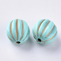 Dark Turquoise Acrylic Beads, Metal Enlaced, Plating Acrylic Beads, Golden Metal Enlaced, Corrugated Beads, Dark Turquoise, 17x16.5mm, Hole: 2.5mm, about 215pcs/500g