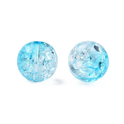 Sky Blue Transparent Crackle Acrylic Beads, Round, Sky Blue, 8x7.5mm, Hole: 1.8mm, about 1700pc/500g