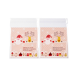 Персиковый Слойка Пластиковый пакет для выпечки с рождественской тематикой, с самоклеющейся, для шоколада, конфеты, печенье, квадратный, розовые, 130x100x0.2 мм, около 100 шт / упаковка