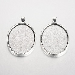 Antique Silver Oval Tibetan Style Alloy Big Pendant Cabochon Settings, Cadmium Free & Lead Free, Antique Silver, Tray: 40x30mm, 52x33x3mm, Hole: 6x3mm, about 95pcs/1000g