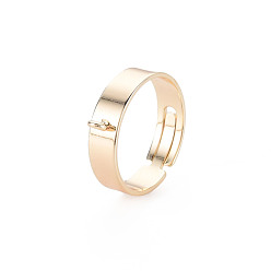 Настоящее золото 18K Латунные регулируемые кольца для пальцев, кольцо петли, с петлей, без никеля , реальный 18 k позолоченный, размер США 6 3/4 (17.1 мм)