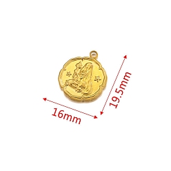Virgo Colgante de acero inoxidable, dorado, colgante redondo plano con constelación, Virgo, 19.5x16 mm