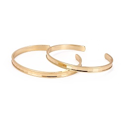 Golden Long-Lasting Plated Brass Cuff Bangles, Grooved, Golden, 2-3/8 inch(6.2cm)