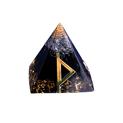 Obsidian Orgonite Pyramid Resin Display Decorations, with Brass Findings, Gold Foil and Natural Obsidian Chips Inside, for Home Office Desk, 50mm
