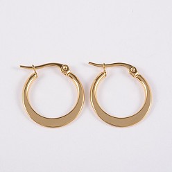 Golden 304 Stainless Steel Hoop Earrings, Flat Ring Shape, Hypoallergenic Earrings, Golden, 16x14x2mm, 12 Gauge, Pin: 1mm