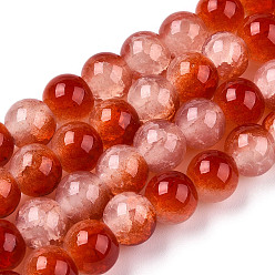 Crimson Crackle Baking Painted Imitation Jade Glass Beads Strands, Two Tone, Round, Crimson, 6mm, Hole: 1.2mm, about 147pcs/strand, 31.10''(79cm)