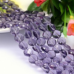 Púrpura Media Facetas de imitación ronda hebras planas de perlas de cristal austriaco, aaa grado, púrpura medio, 10x5 mm, agujero: 0.9~1 mm, sobre 40 unidades / cadena, 15.7 pulgada