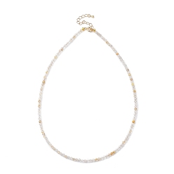 Rutilated Quartz Natural Rutilated Quartz Beaded Necklaces, with Golden Plated Brass Chain Extender and Spring Ring Clasps, Golden, 17.32~17.52 inch(44~44.5cm)