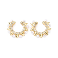 Oro Pendientes de puño con cuentas de perlas de imitación de plástico ABS, joyas de latón para mujer, dorado, 19x21x3.5 mm