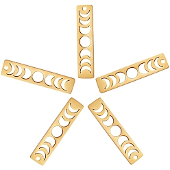 Oro 5 piezas 201 colgantes de acero inoxidable, Corte con laser, colgante de barra de fase lunar, dorado, 35x8x1 mm, agujero: 1.8 mm