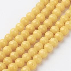 Yellow Natural Mashan Jade Round Beads Strands, Dyed, Yellow, 6mm, Hole: 1mm, about 69pcs/strand, 15.7 inch
