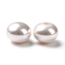 Blanc Abs perles en plastique, coquille d'imitation et perle, la moitié foré, abaque, blanc, 10x8mm, Trou: 1.5mm
