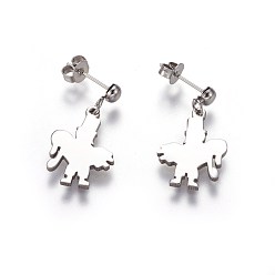 Stainless Steel Color (Jewelry Parties Factory Sale)304 Stainless Steel Dangle Stud Earrings, Hypoallergenic Earrings, with Ear Nuts, Dancer, Stainless Steel Color, 27mm, Pin: 0.8mm