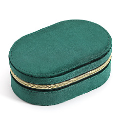 Verdemar Caja de almacenamiento de joyas portátil de terciopelo con cremallera., Para la pulsera, Collar, pendientes de almacenamiento, oval, verde mar, 14.5x10x5.3 cm