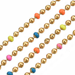 Real 16K Gold Plated 304 Stainless Steel & Enamel Ball Chains, with Spool, Soldered, Nickel Free, Round, Real 16K Gold Plated, 1.5mm, about 32.8 Feet(10m)/roll