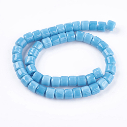 Sky Blue Handmade Lampwork Beads, Column, Sky Blue, 8x6mm, Hole: 3mm