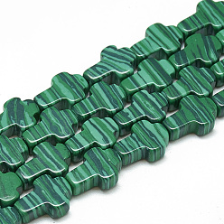 Malachite Synthetic Malachite Beads Strands, Cross, 12~12.5x8~8.5x4mm, Hole: 1.5mm, about 33pcs/strand, 16.1 inch