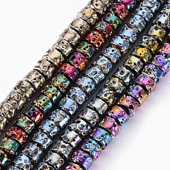 Mixed Color Electroplated Natural Lava Rock Beads Strands, Flat Round/Disc, Heishi Beads, Bumpy, Mixed Color, 4x3mm, Hole: 1mm, about 134pcs/strand, 15.55''(39.5cm)