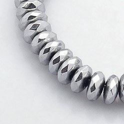 Plaqué Gris Galvanoplastie non magnétiques hématite synthétique brins de perles, facettes rondelle, platinée, 6x3mm, Trou: 1mm, Environ 140 pcs/chapelet, 15.7 pouce