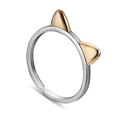 Platino & Oro Shegrace encantadores 925 anillos de puño de plata esterlina, anillos abiertos, con oreja de gato chapada en oro real de 24 k, platino y oro, 18 mm