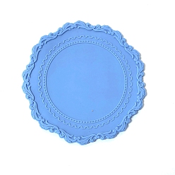 Bleu Acier Tapis de joint de cire de silicone, pour cachet de cachet de cire, plat rond avec bordure fleuri, bleu acier, 100x100mm