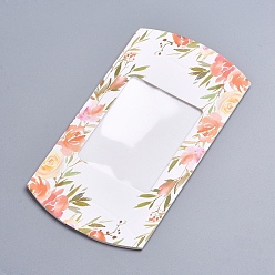 White Paper Pillow Boxes, Gift Candy Packing Box, with Clear Window, Floral Pattern, White, 12.5x8x2.2cm