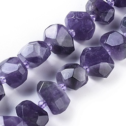Amethyst Natural Amethyst Beads Strands, Faceted, Nuggets, 12~16x17~19x11~17mm, Hole: 1.6mm, about 24pcs/strand, 15 inch(38.2cm)