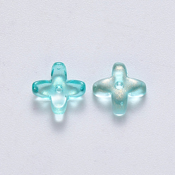 Pale Turquoise Transparent Spray Painted Glass Beads, with Glitter Powder, Clover, Pale Turquoise, 8x8x3mm, Hole: 0.9mm