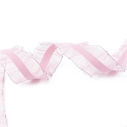 Pink Полиэстер органза лента, плиссированная лента, лента с оборками, розовые, 1 дюйм (25 мм), о 50yards / рулон (45.72 м / рулон)