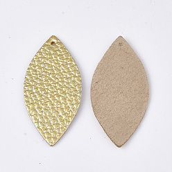 Gold Eco-Friendly Cowhide Leather Big Pendants, Leaf, Gold, 44x21x1mm, Hole: 1.5mm