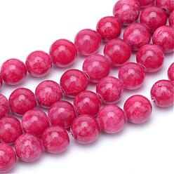 Rouge Foncé Jade blanc brins de pierres précieuses perles teints naturels, ronde, rouge foncé, 6mm, Trou: 1mm, Environ 66 pcs/chapelet, 15.7 pouce